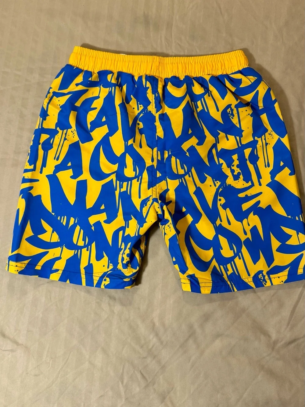 Kids Yellow & Blue Swim Trunks with Cartoon Character